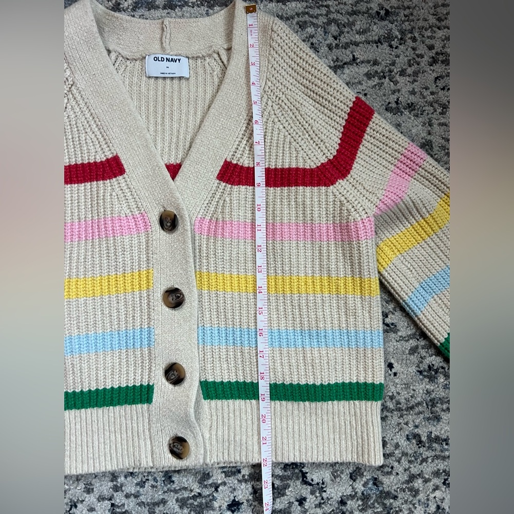 OLD NAVY | Brushed Striped Shaker-Stitch Cardigan Sweater Rainbow - Picture 7 of 10